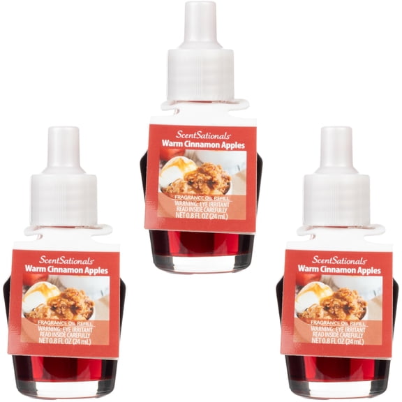 Scentsationals Fragrance Oil Plug In Air Freshener Refills 3-Pack - Warm Cinnamon Apple - Compatible with ScentSationals & Fusion Diffusers, Long-Lasting Home Fragrance, 0.8ml Each