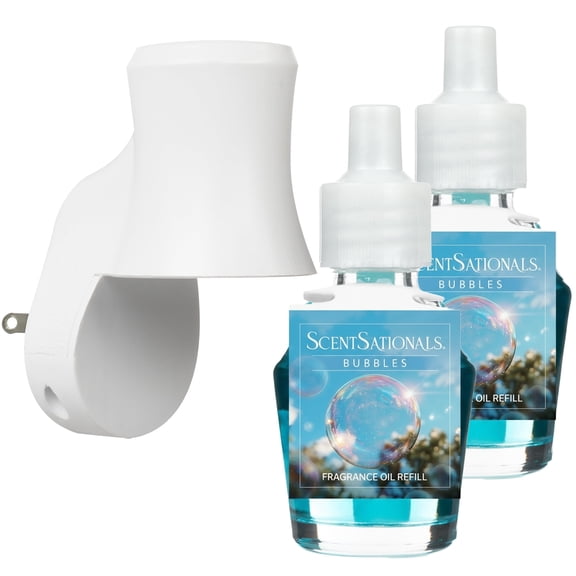 Scentsationals Plug in Air Freshener Starter Set Swivel Plug Fragrance Oil Diffusers & 2 Long Lasting Scent Refills - Bubbles