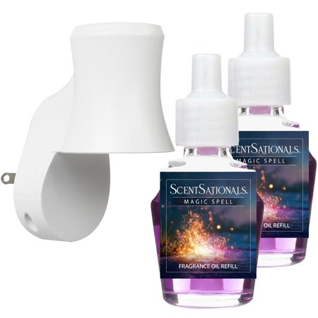 Scentsationals Plug in Air Freshener Starter Set – Swivel Plug Fragrance Oil Diffusers & 2 Long Lasting Scent Refills - Magic Spell