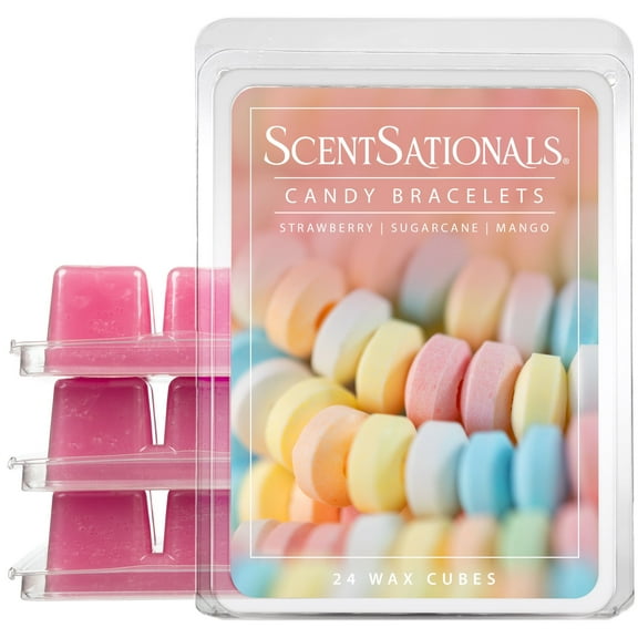Scentsationals Wax Melts, Wax Cubes Strong Scent Candy Collection Candy Bracelets Long Lasting Scented Melts for Warmer, 10oz (24-Cubes)
