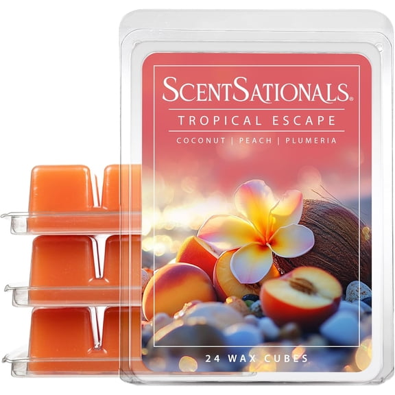 Scentsationals Wax Melts, Wax Cubes Strong Scent Getaway Collection Tropical Escape Long Lasting Scented Melts for Warmer, 10oz (24-Cubes)