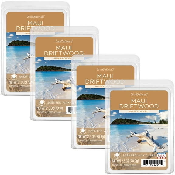 Scentsationals Wax Melts, Wax Cubes Strong Scent - Maui Driftwood - Long Lasting Scented Wax Melts for Warmer, 10oz (24-Cubes)
