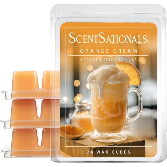 Scentsationals Wax Melts, Wax Cubes Strong Scent Soda Pop Collection Orange Cream Long Lasting Scented Melts for Warmer, 10oz (24-Cubes)