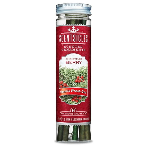 Scentsicles Scented Christmas Ornaments for Christmas Tree, All Natural Holiday Air Freshener (Christmas Berry Holiday Fragrance) Includes 6 Ornaments & Hooks