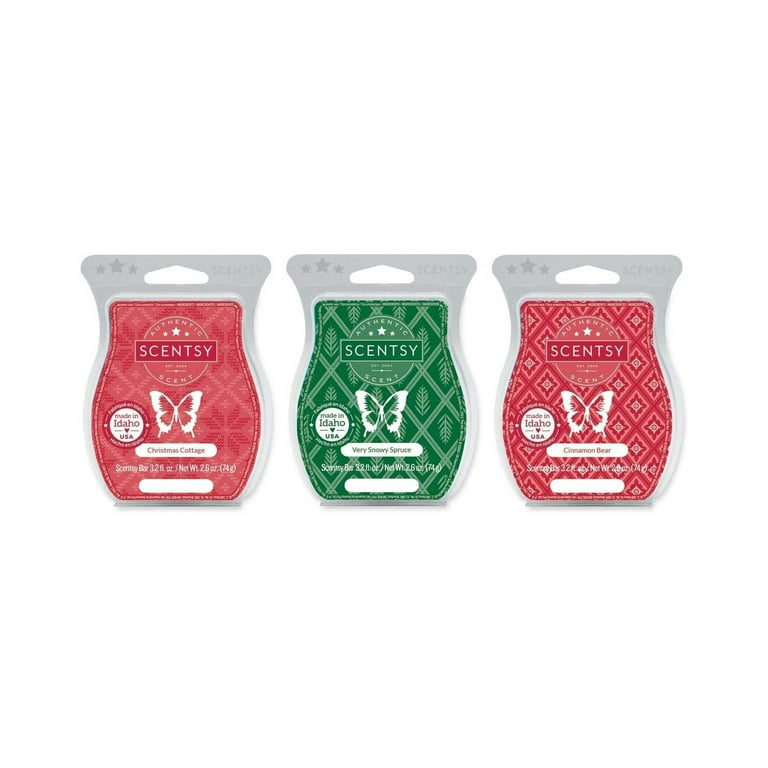 Scentsy Season's Greetings: Christmas Cottage, Very Snowy Spruce, Cinnamon  Bear Wickless Candle Wax 3.2 Oz Bar 3-Pack 