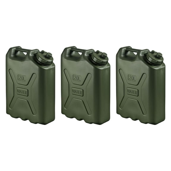 Scepter 5 Gallon 20 Liter Water Container, Military Style, Green, 3 Pack
