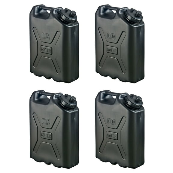 Scepter 5 Gallon Heavy Duty Military Style Water Container, (4 Pack), Black