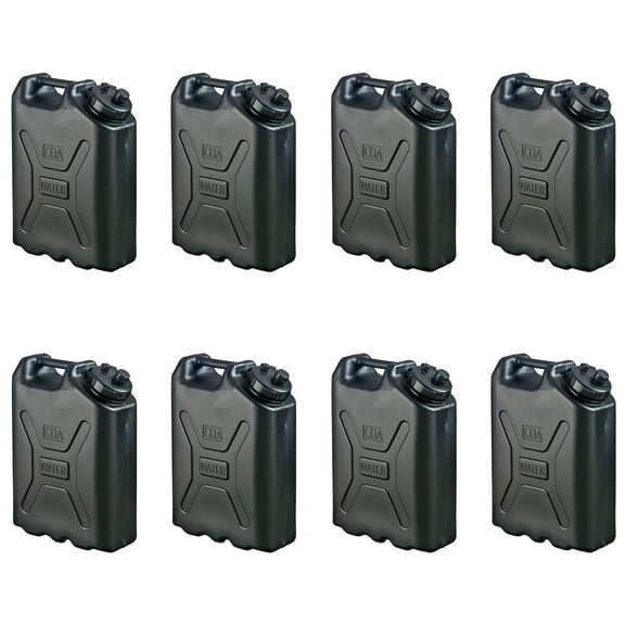 Scepter 5 Gallon Heavy Duty Military Style Water Container, (8 Pack), Black