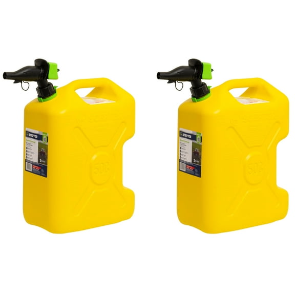 Scepter SmartControl Dual Handle Gas Container Jug, 5 Gal, 2 Pack, Yellow