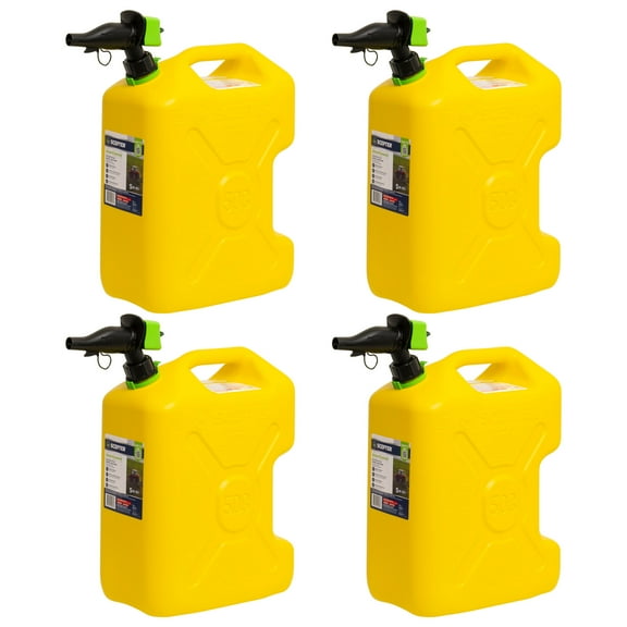 Scepter SmartControl Dual Handle Gas Container Jug, 5 Gal, 4 Pack, Yellow