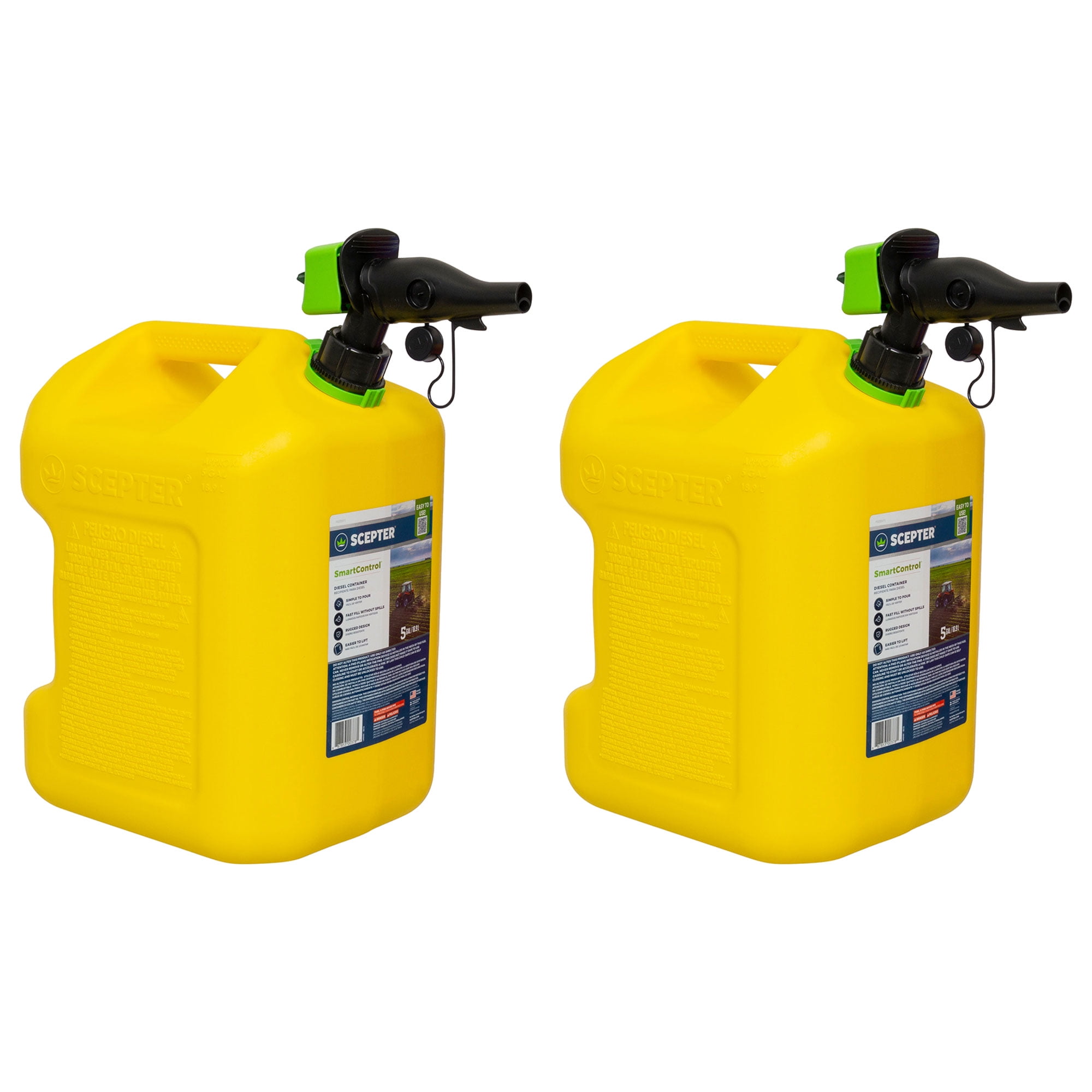 Scepter SmartControl RearHandle Diesel Gas Jug, 5 Gallon, 2 Pack, Yellow