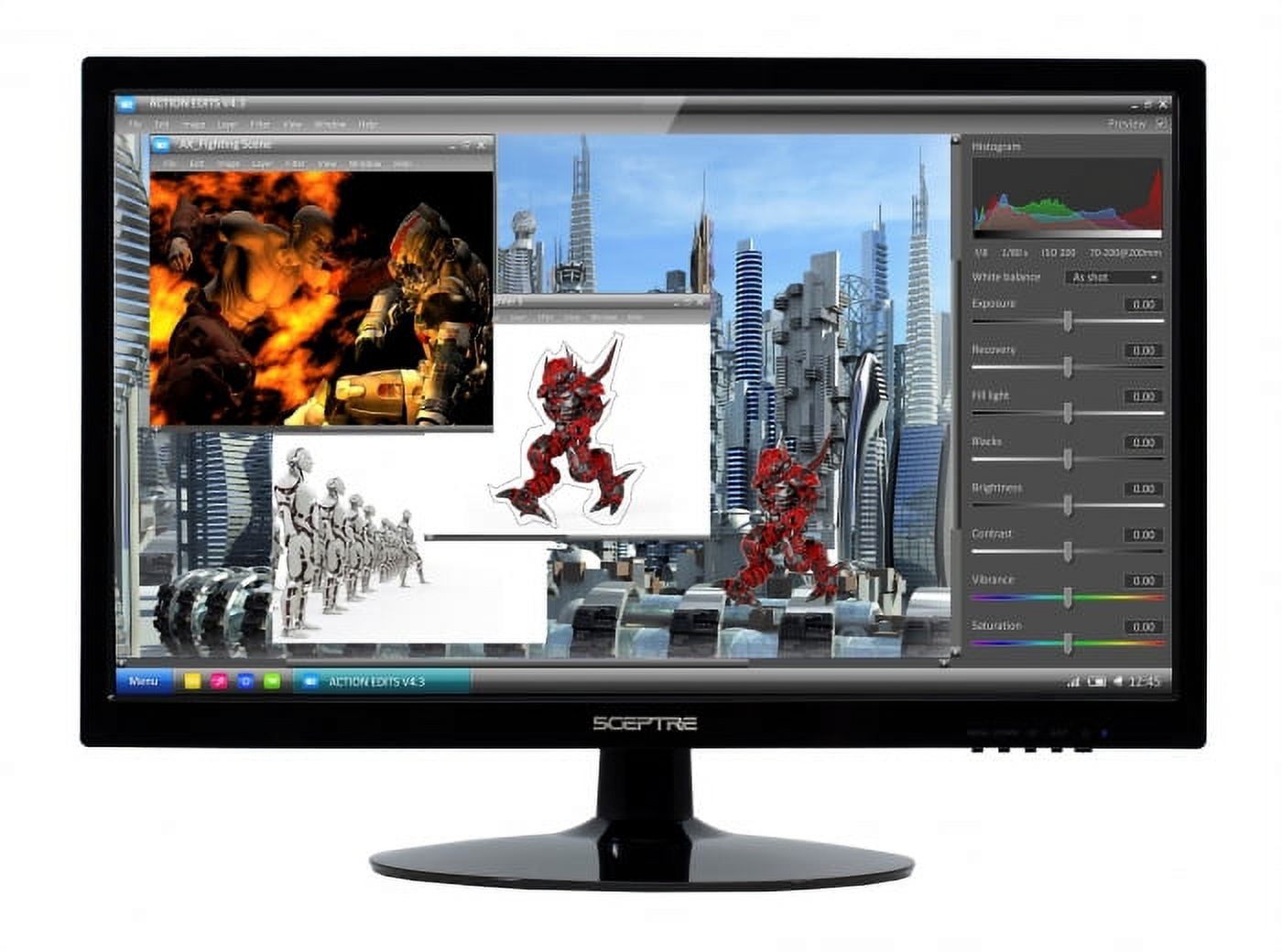 Sceptre 1920x1080 HDMI DVI VGA LED FHD 22-Inch Monitor - E225W-19208A Build-in Speakers, True Black (2017)