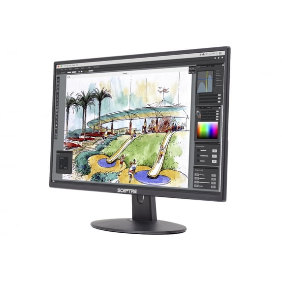 Sceptre E248W-19203R 24" Ultra Thin 75Hz 1080p LED Monitor 2x HDMI VGA Build-in Speakers, Metallic Black 2018