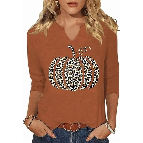 Scgirl Womens 3/4 Sleeve V Neck T Shirts Halloween Thanksgiving Fall Graphic Tee Tops