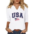 thumbnail image 1 of Scgirl Womens 3/4 Sleeve V Neck T Shirts USA American Flag Graphic Tee Tops, 1 of 1