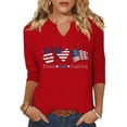thumbnail image 1 of Scgirl Womens 3/4 Sleeve V Neck T Shirts USA American Flag Graphic Tee Tops, 1 of 1