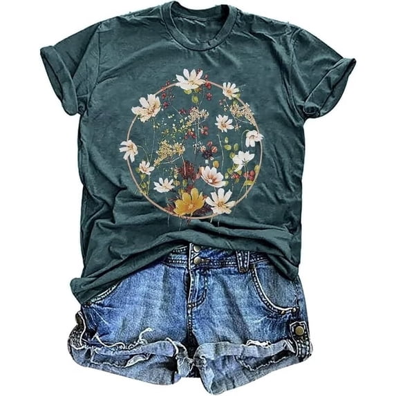 Scgirl Womens Short Sleeve Crew Neck T Shirts Wildflower Summer Graphic Tee Tops