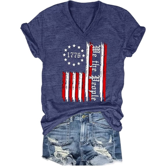 Scgirl Womens Short Sleeve V Neck T Shirts American Flag Summer Graphic Tee Tops