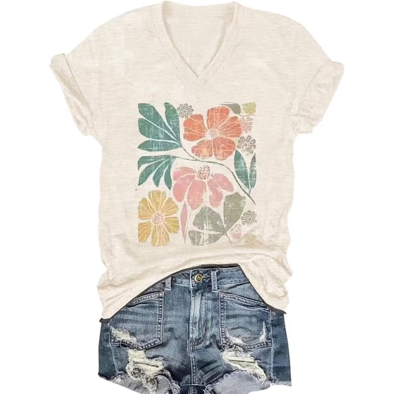 Scgirl Womens Short Sleeve V Neck T Shirts Wildflower Shirts Summer Graphic Tee Tops