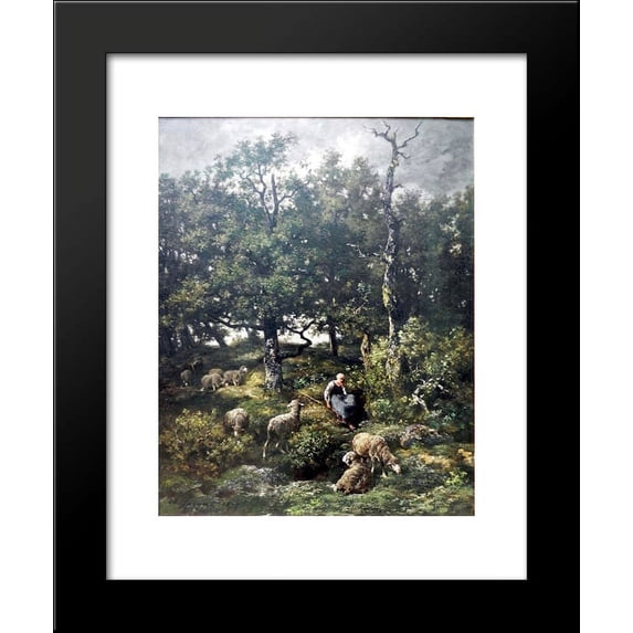 Schäferin mit Herde 20x24 Framed Art Print by Charles Jacque