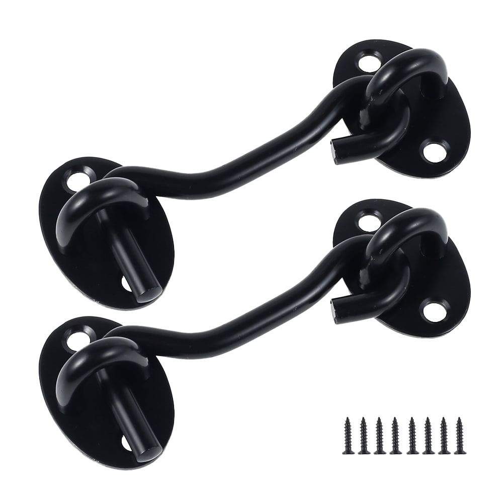 SchSin 2Pcs Cabin Hook Stainless Steel Hook and Eye Latch Black Window Lock Hook Door Latch