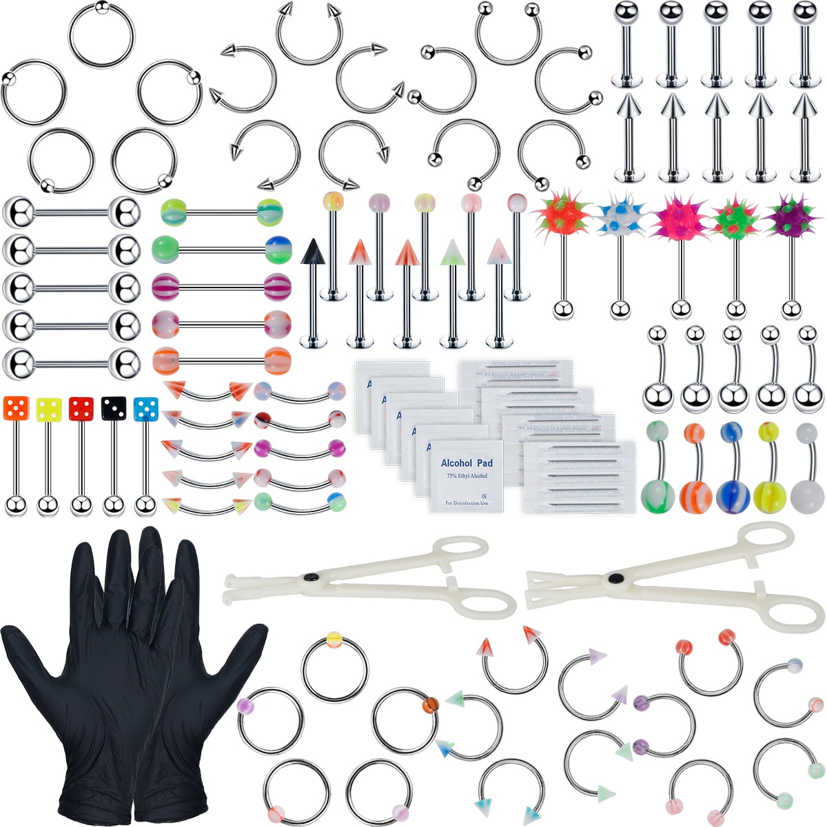 SchSin Piercing Kit Body Piercing Kit with Ear Eyebrow Nose Ring Reusable Durable Stainless