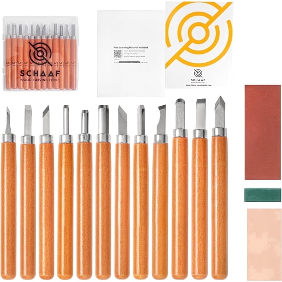 Schaaf Tools Wood Carving Kit, 15-Piece Set with Wood Carving Knives and Mini Chisels for DIY Woodworking and Craft Projects, Small Size