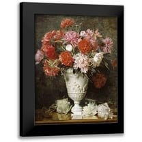 Schachinger, Gabriel 12x14 Black Modern Framed Museum Art Print Titled - Peonies In a Vase On a Table