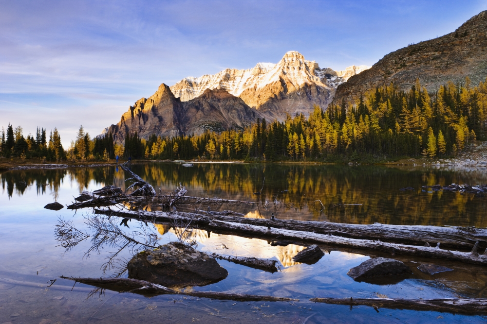 Schaffer Lake And Mount Huber At Sunset Yoho National Park British Columbia Canvas Art - Yves Marcoux  Design Pics (34 x 22)