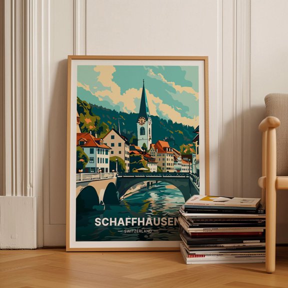 Schaffhausen Switzerland Vintage Scenic Wall Art, Unframed Paper Poster 8x10in