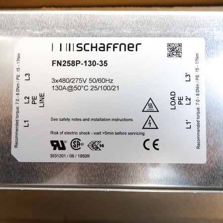 Schaffner 130A 480V 3-Phase EMC RFI Safety Terminal Block FN258P-130-35