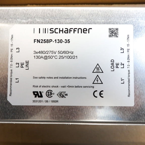 Schaffner 130A 480V 3-Phase EMC RFI Safety Terminal Block FN258P-130-35