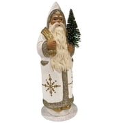Schaller 2429 11.5 x 4 x 4 in. Paper Mache Candy Container - Santa in White with Gold Flakes & Crystals