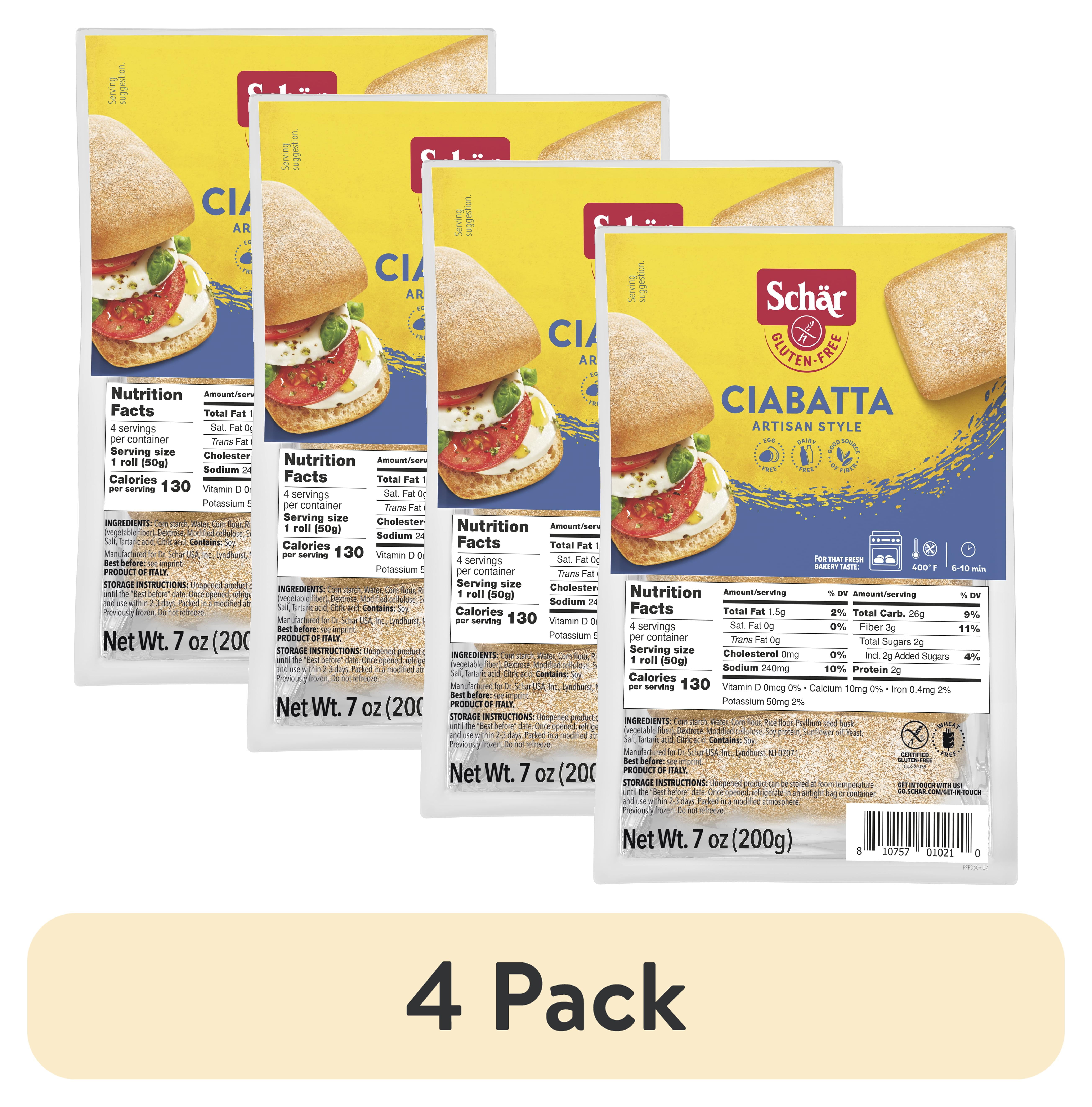 (4 pack) Schar Gluten Free Ciabatta Rolls, Artisan Bread Rolls Multipack, 7 oz, 4 Count