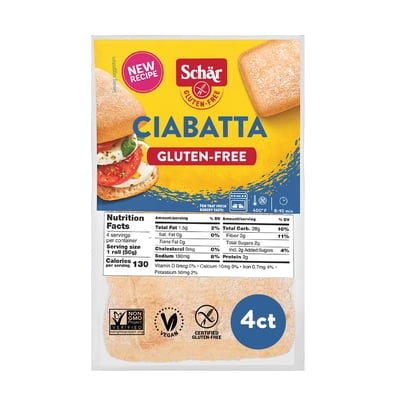 Schar Gluten Free Sourdough Ciabatta Rolls, Artisan Style Bread, Shelf-Stable, 4 Count, 7 oz
