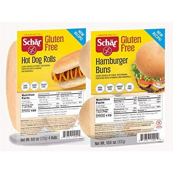 Schar Gluten Free Hot Dog and Hamburger Bun Combo | 8 Total Buns