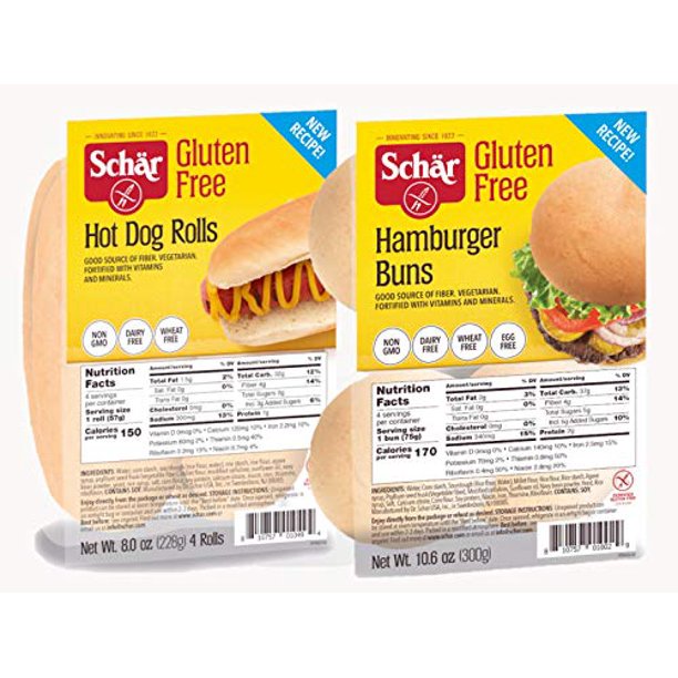 Schar Gluten Free Hot Dog and Hamburger Bun Combo 8 Total Buns