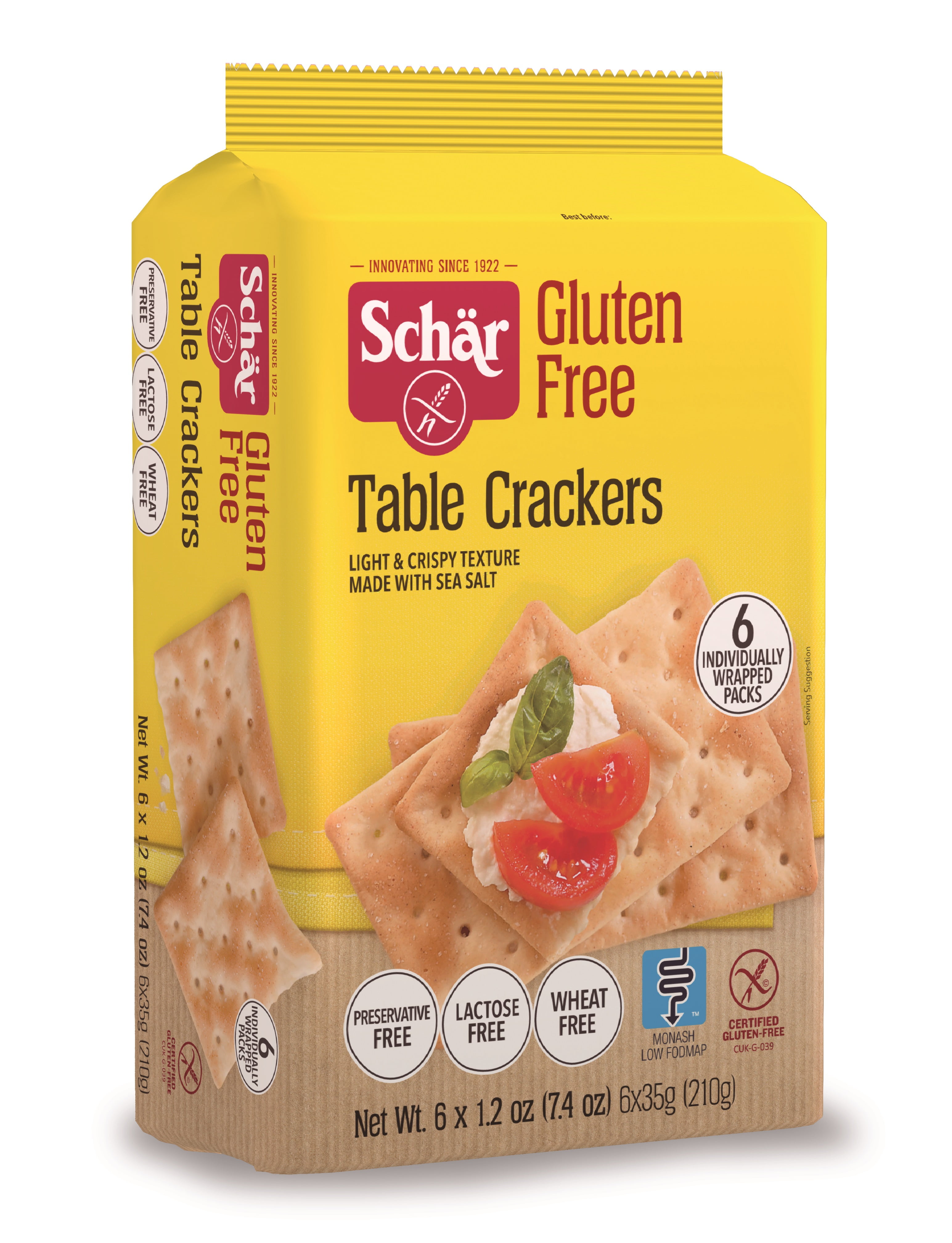 Schar Gluten Free Table Crackers with Sea Salt, 1.2 oz, 6 Count