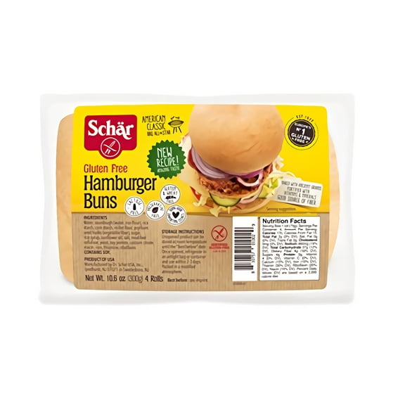 Schar Naturally Gluten-Free hamburger buns, 10.6 Oz, 24 Total Buns | 6 Pack