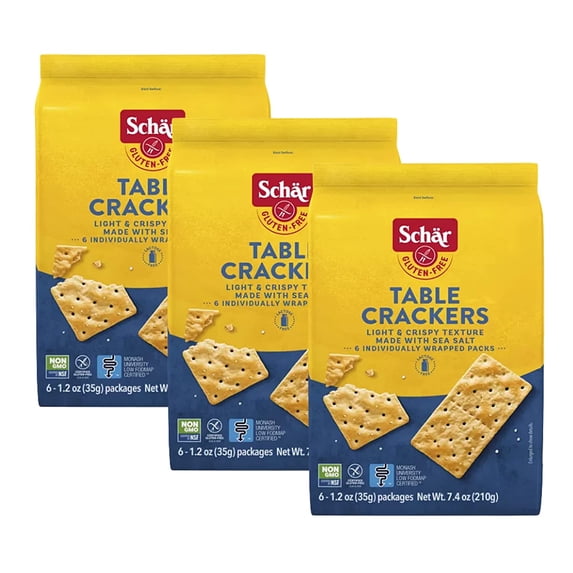Schar Table Crackers, Light & crispy Texture, Made With Sea Salt, Gluten Free, 7.4 oz. Bags (Pack of 3)