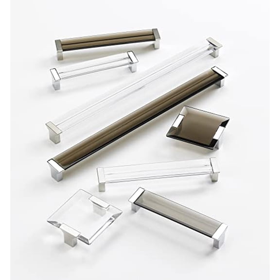 Schaub 316-26 SM Positano Collection 5" (128mm) Acrylic Pull, Polished Chrome/Smoke