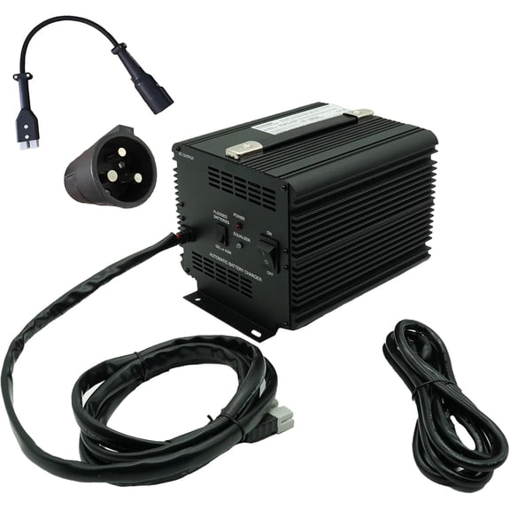 Schauer JAC1548H 48V 15A Automatic Battery Charger with Float Mode + Star Car 48V 3-Pin Black Plug Adapter / SB50 Golf Cart, Lead Acid, AGM & Gel Batteries