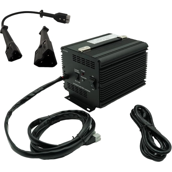 Schauer JAC1548H 48V 15A Automatic Battery Charger with Float Mode + EZGO RXV/TXT 48V Plug Adapter / SB50 Golf Cart, Lead Acid, AGM & Gel Batteries