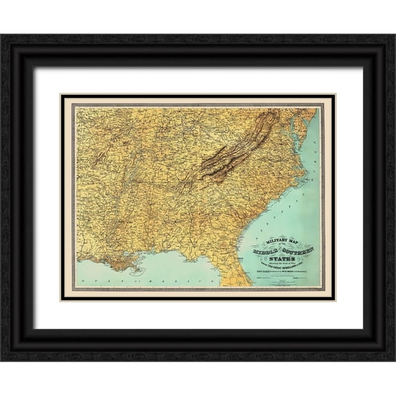 Schaus 18x14 Black Ornate Wood Framed with Double Matting Museum Art Print Titled - Middle Southern United States Seat of War