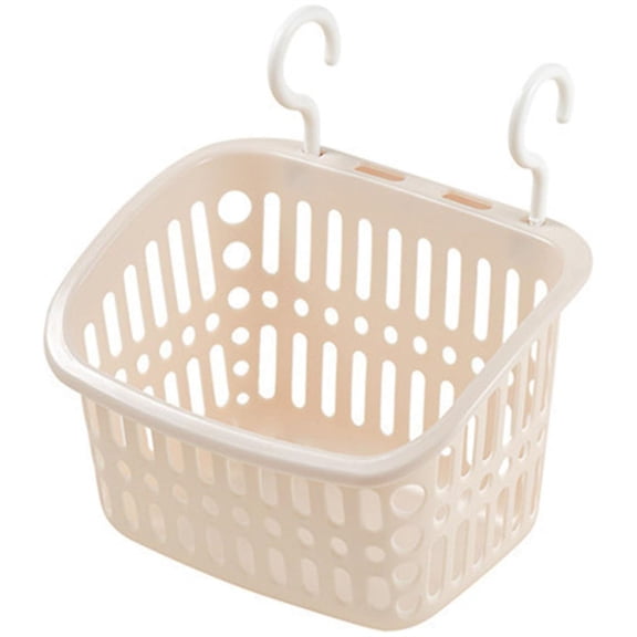 Scheam 1 Pack Plastic Shower Basket,8.6 x 6.6 Inch Small Hanging Storage Basket,Bathroom Organizing Holder with Hook Draining Holes,Space Saving Laundry Caddy,for Home Dorm Office Beige