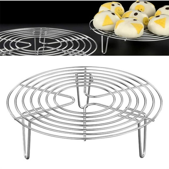 Scheam 1 Pack Round Cooking Stand,Stainless Steel Steamer Rack,Wire Cooling Rack,Silver Stockpot Trivet,Pressure Cooker Holder,for Home Kitchen Baking Steaming 7.6''X1.6''
