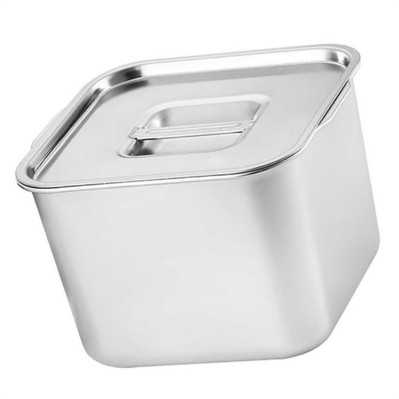 Scheam 1 Pack Stainless Steel Condiment Container,6.3" Square Seasoning Box,Silver Spice Jars,Airtight Snack Bowl with Lid,Small Sauce Canister,for Ice Cream Yogurt Food Storage
