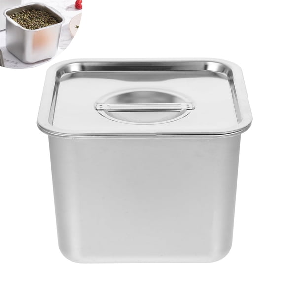 Scheam 1 Pack Stainless Steel Spice Jars,5.5" Square Seasoning Box,Silver Condiment Container,Airtight Snack Bowl with Lid,Small Sauce Canister,for Ice Cream Yogurt Food Storage
