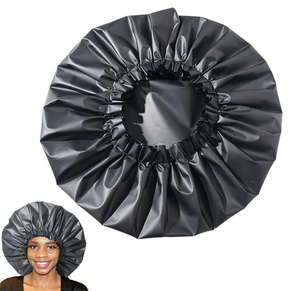 Scheam 1 Pcs Extra Large Plastic Shower Cap,Waterproof Elastic Band Shower Cap,Reusable Bath Caps EVA Hair Cap,for Girls Women Long Hair Thick Curly Braids (Black)