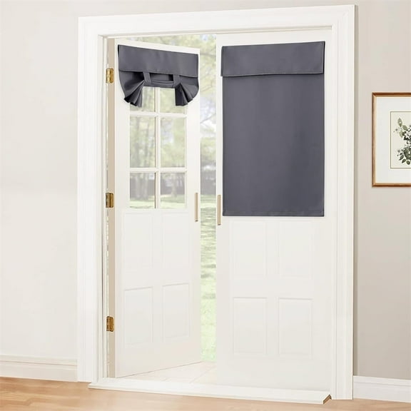 Scheam 1 Pcs French Blackout Door Curtains,Thermal Insulated Kitchen Curtains,26 X 40 Inch Room Darkening Blinds,Self Adhesive Privacy Window Shade,for Doorways/Half Window (Gray)